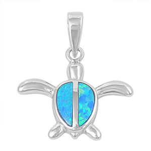 Sea Turtle Pendant Blue Simulated Opal .925 Sterling Silver Ocean Animal Charm