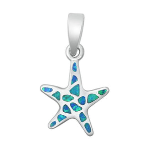 Seashell Mosaic Starfish Pendant Blue Simulated Opal .925 Sterling Silver Charm