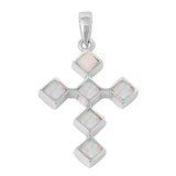 Elegant Connected Cross Pendant White Simulated Opal .925 Sterling Silver Charm