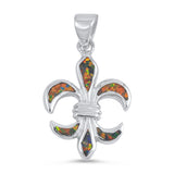 Sterling Silver Flower Symbol Fleur De Lis Pendant Mystic Simulated Opal Charm