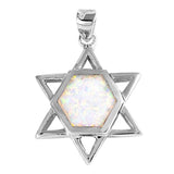 Jewish Star of David Pendant White Simulated Opal .925 Sterling Silver Charm