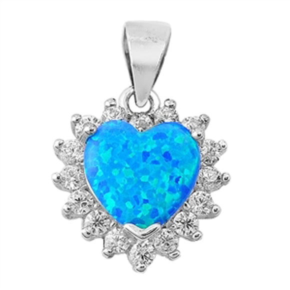 Simple Promise Heart Pendant Blue Simulated Opal .925 Sterling Silver Charm