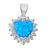 Simple Promise Heart Pendant Blue Simulated Opal .925 Sterling Silver Charm