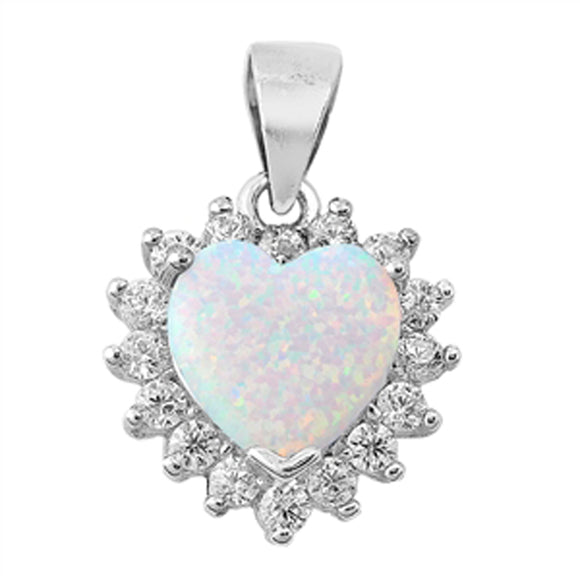 Promise Dainty Heart Pendant White Simulated Opal .925 Sterling Silver Charm