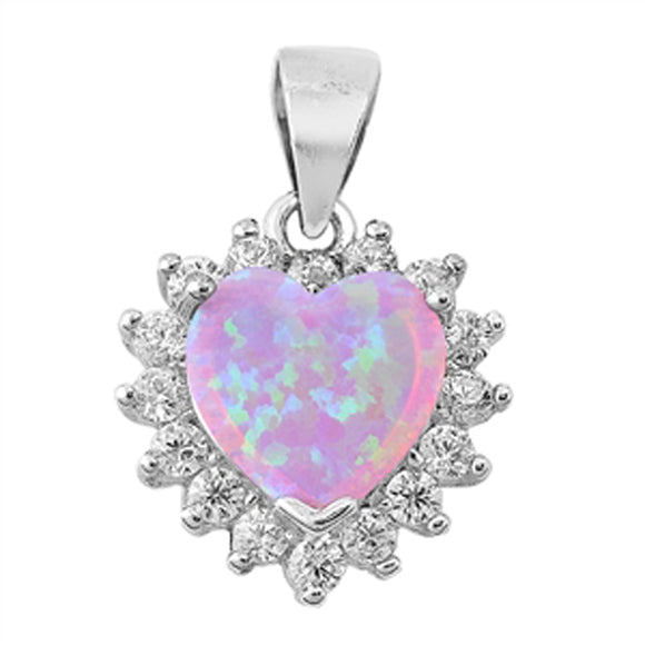 Sterling Silver Promise Cute Tiny Heart Halo Pendant Pink Simulated Opal Charm