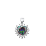 Sterling Silver Rainbow Topaz CZ Vintage Style Heart Pendant Promise Love Charm