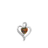 Sterling Silver Mystic Synthetic Opal Heart Pendant Cluster Studded Swirl Charm