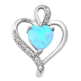 Sterling Silver Blue Synthetic Opal Studded Heart Pendant Promise Charm 925 New