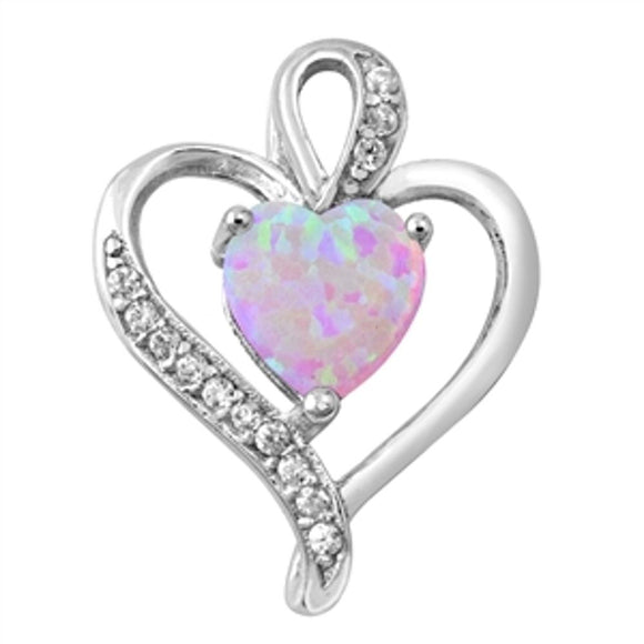 Sterling Silver Pink Synthetic Opal Heart Pendant Swirl Rope Twist Charm 925 New