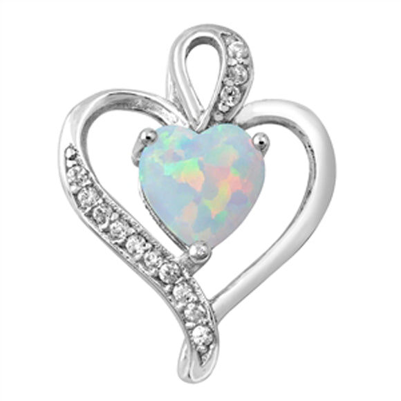 Sterling Silver White Synthetic Opal Promise Heart Pendant Love Engagement Charm