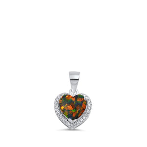 Sterling Silver Mystic Synthetic Opal Heart Pendant Love Romantic Halo Charm 925