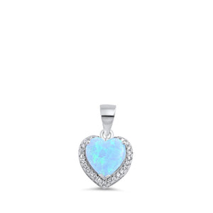 Sterling Silver Halo Tiny Promise Heart Pendant Light Blue Simulated Opal Charm