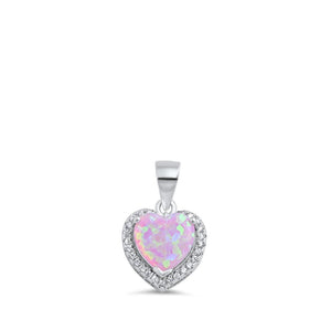 Detailed Heart Pendant Pink Simulated Opal .925 Sterling Silver Promise Charm