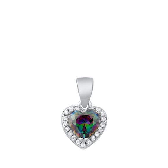 Sterling Silver Rainbow Topaz CZ Heart Pendant Halo Eternity Love Forever Charm