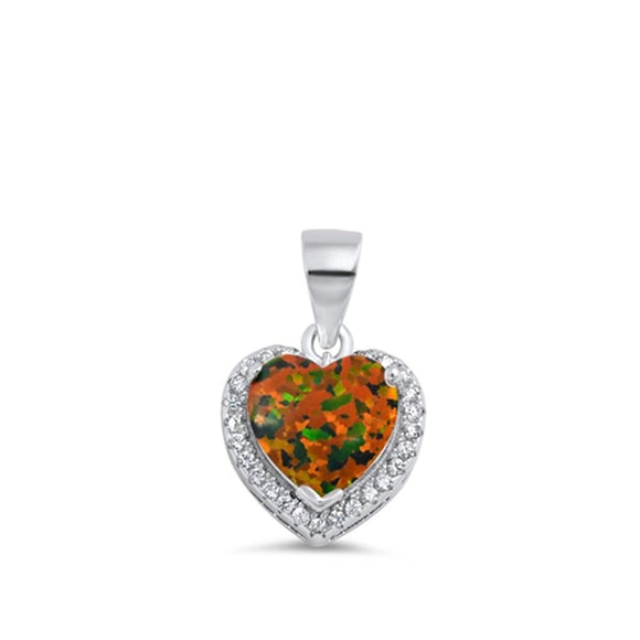 Sterling Silver Mystic Synthetic Opal Heart Pendant Eternity Halo Love Charm 925