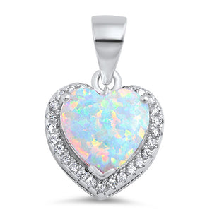 Tiny Promise Heart Pendant White Simulated Opal .925 Sterling Silver Cute Charm