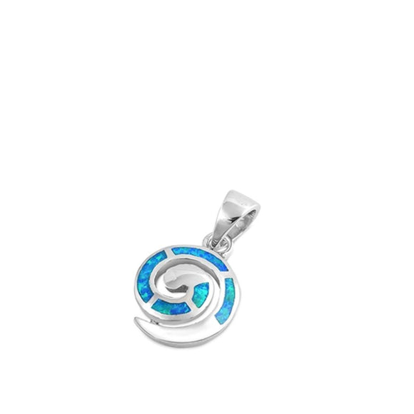 Sterling Silver Blue Synthetic Opal Spiral Pendant Swirl Ocean Wave Charm 925