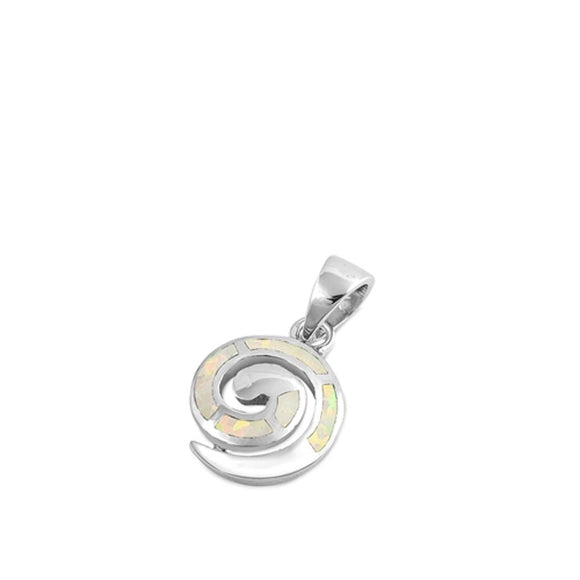 Sterling Silver White Synthetic Opal Spiral Pendant Ocean Wave Swirl Curl Charm