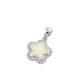 Sterling Silver White Synthetic Opal Star Pendant Cute Studded Halo Charm 925