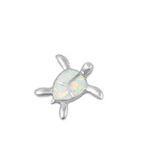 Sterling Silver White Synthetic Opal Turtle Pendant Animal Ocean Beach Charm 925