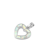 Sterling Silver White Synthetic Opal Heart Pendant Promise Anniversary Charm 925