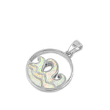 Sterling Silver White Synthetic Opal Ocean Wave Pendant Sea Beach Cutout Charm