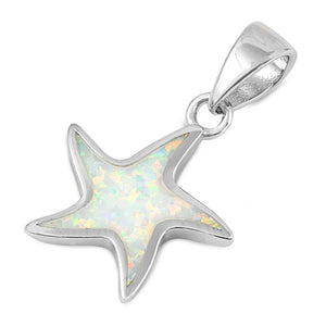 Sterling Silver White Synthetic Opal Star Pendant Starfish Ocean Animal Charm