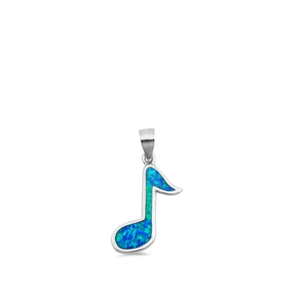 Sterling Silver Blue Synthetic Opal Music Note Pendant Musician Song Charm 925