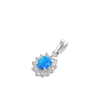 Sterling Silver Blue Synthetic Opal Flower Pendant Vintage Victorian Charm 925