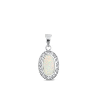 Sterling Silver White Synthetic Opal Studded Oval Pendant Classic Charm 925 New