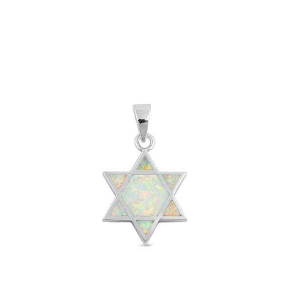 Sterling Silver White Synthetic Opal Star of David Pendant Jewish Charm 925 New