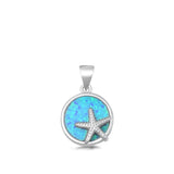 Sterling Silver Blue Synthetic Opal Star Pendant Animal Ocean Sea Star Charm 925