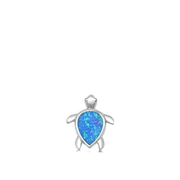 Sterling Silver Blue Synthetic Opal Turtle Pendant Ocean Animal Beach Swim Charm