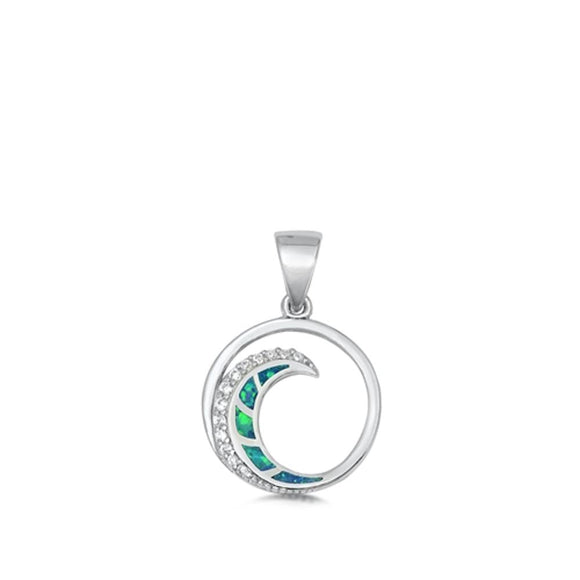 Sterling Silver Blue Synthetic Opal Clear CZ Ocean Wave Pendant Curl Beach Charm