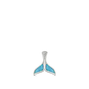 Sterling Silver Blue Synthetic Opal Clear CZ Whale Tail Pendant Ocean Charm 925