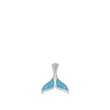 Sterling Silver Blue Synthetic Opal Clear CZ Whale Tail Pendant Ocean Charm 925