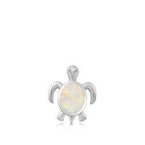 Sterling Silver White Synthetic Opal Turtle Pendant Simple Modern Sea Charm 925