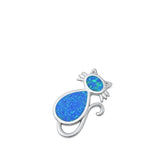 Sterling Silver Blue Synthetic Opal Teardrop Cat Pendant Kitten Charm 925 New