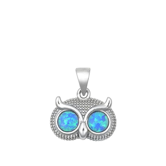 Sterling Silver Blue Synthetic Opal Owl Pendant Bird Animal Cute Wise Charm 925