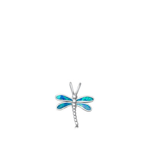 Sterling Silver Blue Synthetic Opal Dragonfly Pendant Bug Nature Charm 925 New