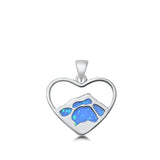 Sterling Silver Blue Synthetic Opal Mountain Heart Pendant Nature Love Charm 925