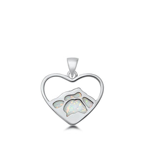 Sterling Silver White Synthetic Opal Mountain Range Pendant Heart Charm 925 New