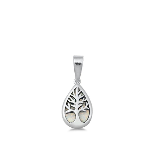 Sterling Silver Tree of Life White Synthetic Opal Pendant Teardrop Charm 925 New