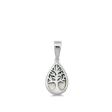 Sterling Silver Tree of Life White Synthetic Opal Pendant Teardrop Charm 925 New