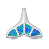 Sterling Silver Blue Synthetic Opal Whale Tail Pendant Dolphin Mermaid Charm 925