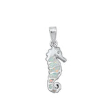 Sterling Silver White Synthetic Opal Seahorse Pendant Animal Ocean Charm 925 New