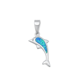 Sterling Silver Blue Synthetic Opal Dolphin Pendant Ocean Marine Beach Charm 925