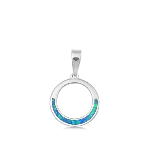 Sterling Silver Blue Synthetic Opal Classic Circle Pendant Charm 925 New