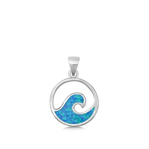 Sterling Silver Blue Synthetic Opal Ocean Wave Pendant Open Hoop Charm 925 New