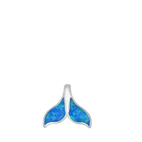 Sterling Silver Blue Synthetic Opal Whale Tail Pendant Animal Ocean Beach Charm